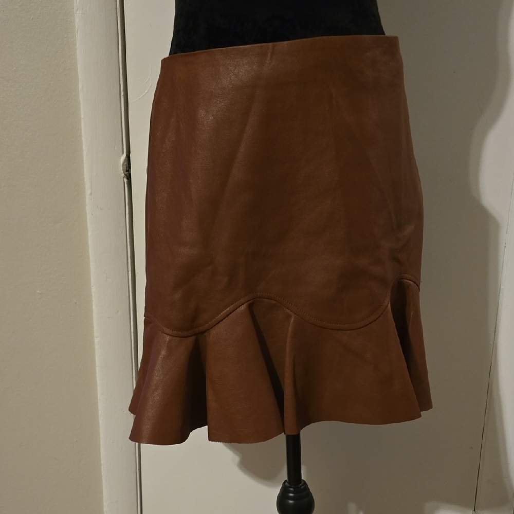 Rebecca Taylor Brown Leather A-Line Skirt
